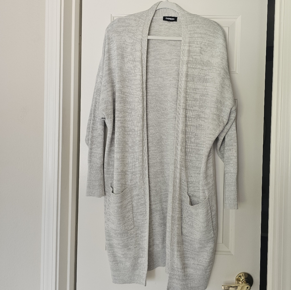 Express Light Gray Open Front Cardigan